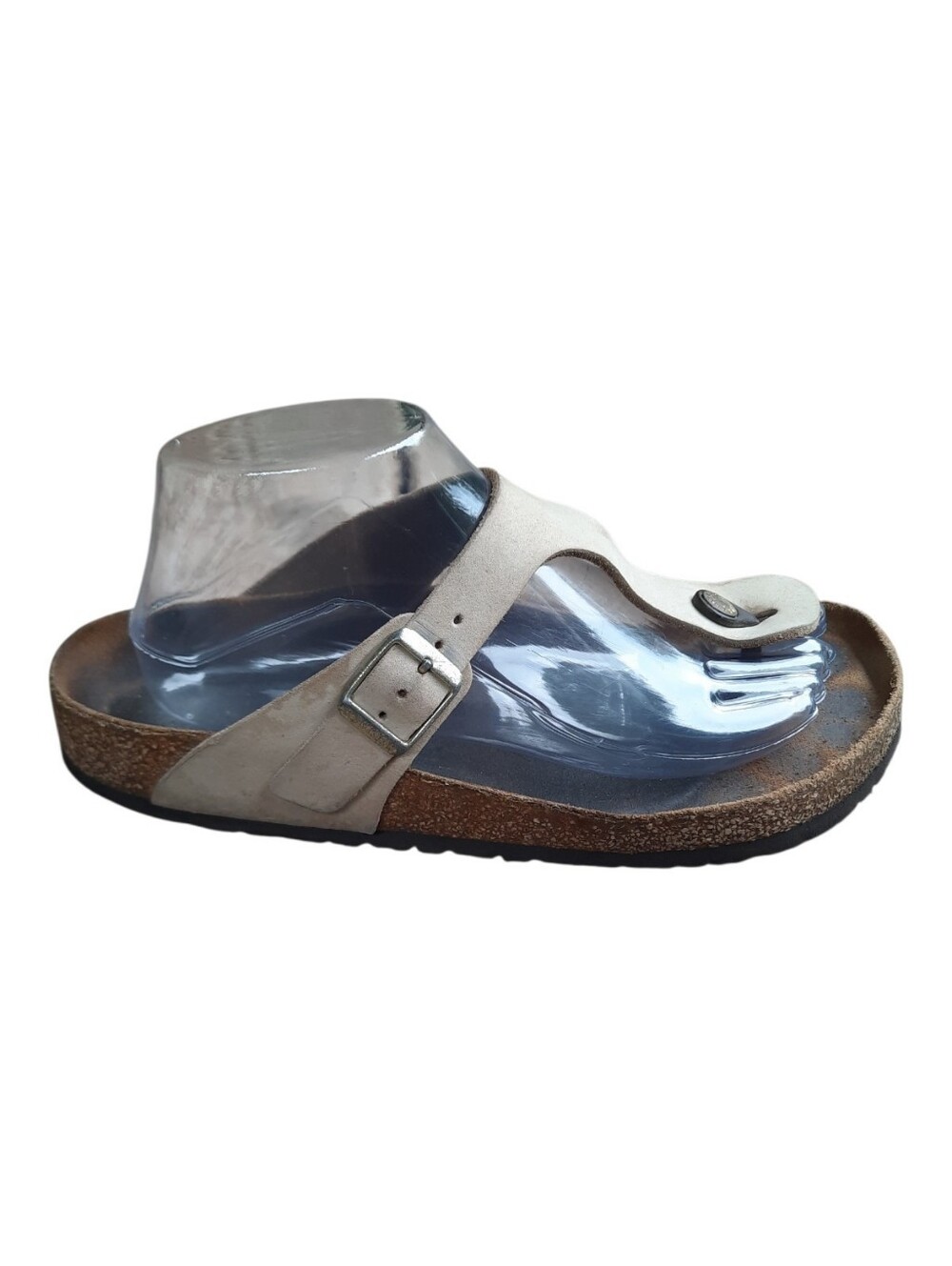 Birkenstock Gizeh Tan Leather Thong Cork Footbed Buckle Slide Sandals Size 9/40